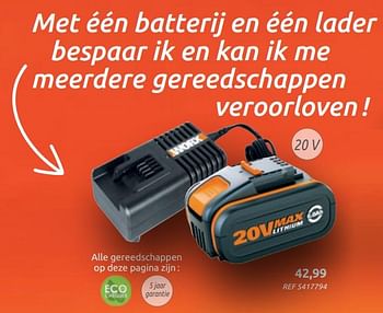 Promoties Batterij - Worx - Geldig van 04/12/2019 tot 30/12/2019 bij Brico