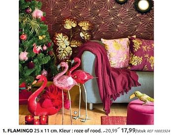 Promoties Flamingo 25 x 11 cm. kleur : roze of rood - Huismerk - Brico - Geldig van 04/12/2019 tot 30/12/2019 bij Brico
