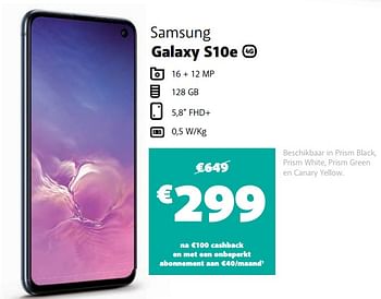 Promoties Samsung galaxy s10e - Samsung - Geldig van 27/11/2019 tot 03/12/2019 bij Base