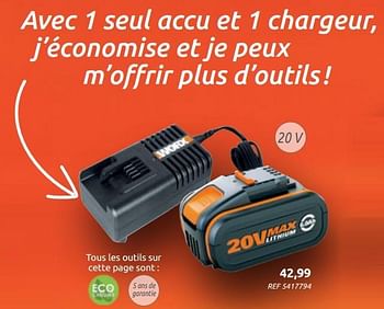 Promoties Batterie - Worx - Geldig van 04/12/2019 tot 30/12/2019 bij Brico