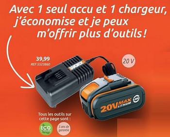 Promoties Chargeur de batterie - Worx - Geldig van 04/12/2019 tot 30/12/2019 bij Brico