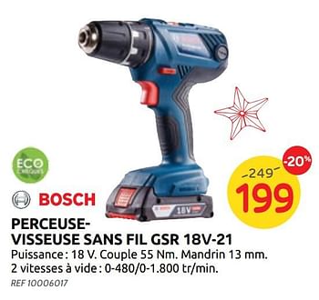 Promotions Perceusevisseuse sans fil gsr 18v-21 bosch - Bosch - Valide de 04/12/2019 à 30/12/2019 chez Brico