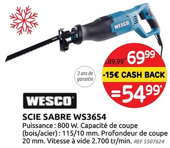 Promotions Scie sabre ws3654 wesco - Wesco - Valide de 04/12/2019 à 30/12/2019 chez Brico