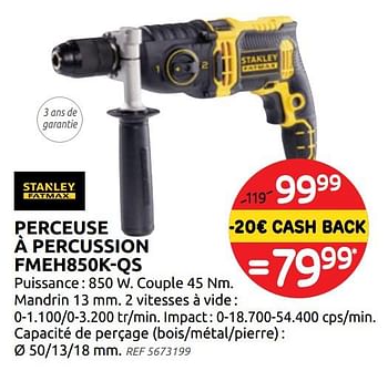 Promotions Stanley perceuse à percussion fmeh850k-qs - Stanley - Valide de 04/12/2019 à 30/12/2019 chez Brico