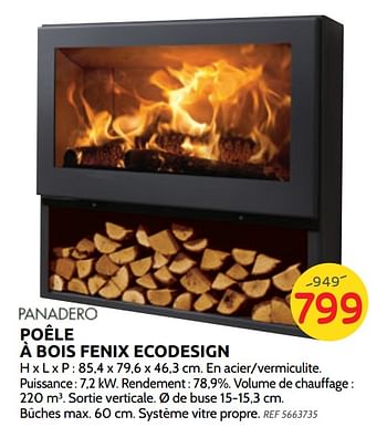 Promotions Poêle à bois fenix ecodesign - Panadero - Valide de 04/12/2019 à 30/12/2019 chez Brico