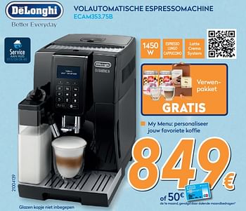 Promoties Delonghi volautomatische espressomachine ecam353.75b - Delonghi - Geldig van 03/12/2019 tot 31/12/2019 bij Krefel
