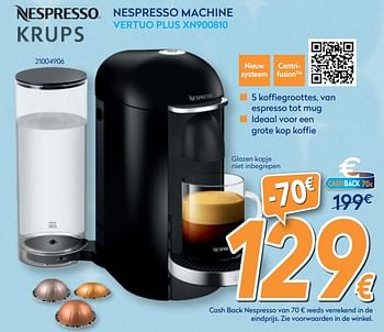 Promoties Krups nespresso machine vertuo plus xn900810 - Krups - Geldig van 03/12/2019 tot 31/12/2019 bij Krefel