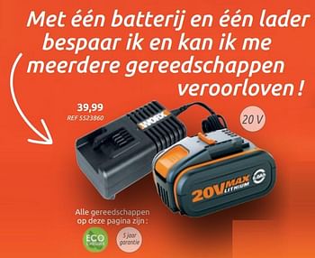 Promoties Batterijlader - Worx - Geldig van 04/12/2019 tot 30/12/2019 bij BricoPlanit