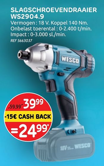 Promoties Wesco slagschroevendraaier ws2904.9 - Wesco - Geldig van 04/12/2019 tot 30/12/2019 bij BricoPlanit