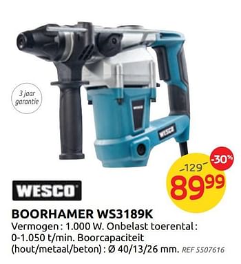 Promoties Boorhamer ws3189k wesco - Wesco - Geldig van 04/12/2019 tot 30/12/2019 bij BricoPlanit