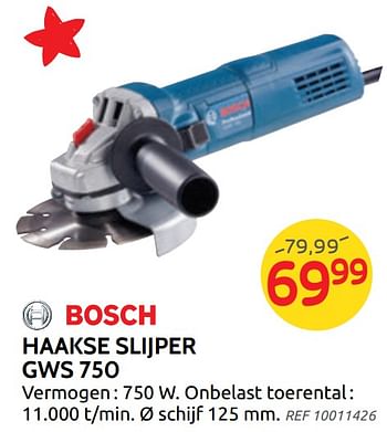 Promoties Bosch haakse slijper gws 750 - Bosch - Geldig van 04/12/2019 tot 30/12/2019 bij BricoPlanit
