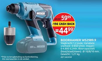 Promoties Wesco boorhamer ws2989.9 - Wesco - Geldig van 04/12/2019 tot 30/12/2019 bij BricoPlanit