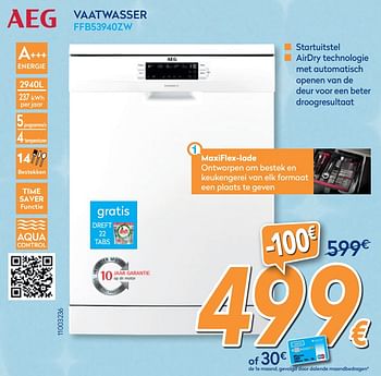 Promoties Aeg vaatwasser ffb53940zw - AEG - Geldig van 03/12/2019 tot 31/12/2019 bij Krefel