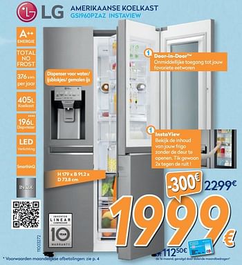 Promoties Lg amerikaanse koelkast gsi960pzaz instaview - LG - Geldig van 03/12/2019 tot 31/12/2019 bij Krefel