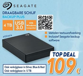 Promotions Seagate draagbare schijf backup plus - Seagate - Valide de 03/12/2019 à 31/12/2019 chez Krefel