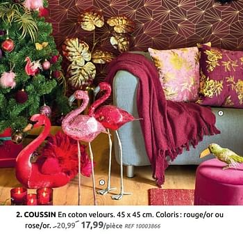 Promotions Coussin en coton velours - Produit maison - BricoPlanit - Valide de 04/12/2019 à 30/12/2019 chez BricoPlanit