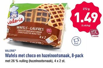 Promoties Wafels met choco en hazelnootsmaak - Valerie - Geldig van 02/12/2019 tot 07/12/2019 bij Aldi