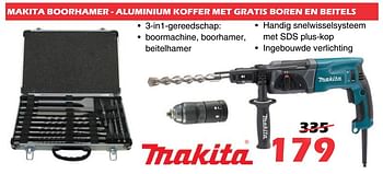 Promoties Makita boorhamer - aluminium koffer met gratis boren en beitels - Makita - Geldig van 15/11/2019 tot 24/12/2019 bij Itek