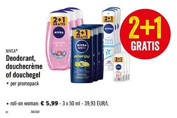 Promoties Deodorant, douchecrème of douchegel roll-on woman - Nivea - Geldig van 09/12/2019 tot 14/12/2019 bij Lidl