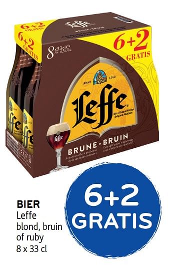 Promoties 6+2 gratis bier leffe blond, bruin of ruby - Leffe - Geldig van 04/12/2019 tot 17/12/2019 bij Alvo
