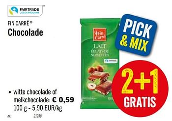 Promoties Chocolade witte chocolade of melkchocolade - Fin Carré - Geldig van 09/12/2019 tot 14/12/2019 bij Lidl