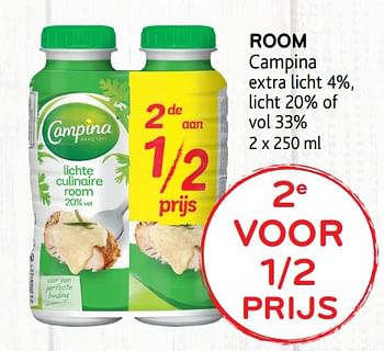 Promoties 2e voor 1-2 prijs room campina - Campina - Geldig van 04/12/2019 tot 17/12/2019 bij Alvo