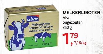 Promoties Melkerijboter alvo ongezouten - Huismerk - Alvo - Geldig van 04/12/2019 tot 17/12/2019 bij Alvo
