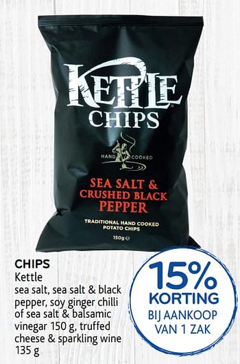 Promoties 15% korting bij aankoop van 1 zak chips kettle - Kettle - Geldig van 04/12/2019 tot 17/12/2019 bij Alvo