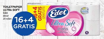 Promoties 16+4 gratis toiletpapier ultra soft edet decor - Edet - Geldig van 04/12/2019 tot 17/12/2019 bij Alvo