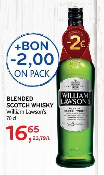 Promoties Blended scotch whisky william lawson`s - William Lawson's - Geldig van 04/12/2019 tot 17/12/2019 bij Alvo