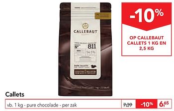 Promoties Callets pure chocolade - Callebaut - Geldig van 04/12/2019 tot 17/12/2019 bij Makro