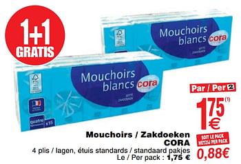 Promoties Mouchoirs - zakdoeken cora - Huismerk - Cora - Geldig van 03/12/2019 tot 09/12/2019 bij Cora