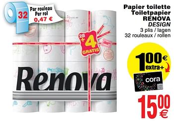 Promoties Papier toilette toiletpapier renova design - Renova - Geldig van 03/12/2019 tot 09/12/2019 bij Cora