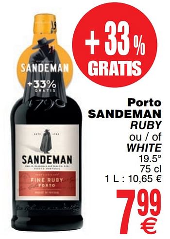 Promoties Porto sandeman ruby ou - of white - Sandeman - Geldig van 03/12/2019 tot 09/12/2019 bij Cora