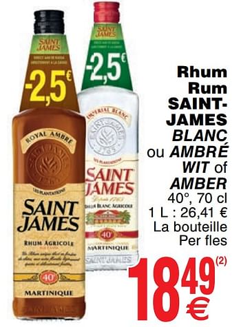 Promoties Rhum rum saintjames - Saint James - Geldig van 03/12/2019 tot 09/12/2019 bij Cora