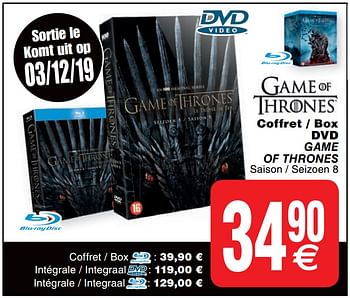 Promoties Coffret - box dvd game of thrones - Huismerk - Cora - Geldig van 03/12/2019 tot 16/12/2019 bij Cora