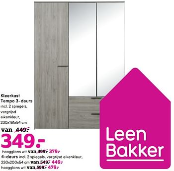 Promoties Kleerkast tempo 3-deurs - Huismerk - Leen Bakker - Geldig van 02/12/2019 tot 15/12/2019 bij Leen Bakker