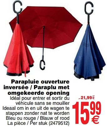 Promoties Parapluie ouverture inversée - paraplu met omgekeerde opening - Huismerk - Cora - Geldig van 03/12/2019 tot 16/12/2019 bij Cora