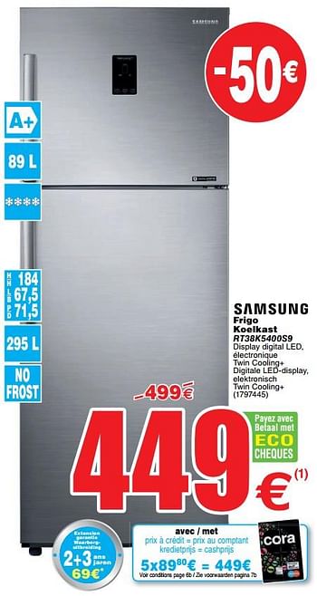 Promoties Samsung frigo koelkast rt38k5400s9 - Samsung - Geldig van 03/12/2019 tot 16/12/2019 bij Cora