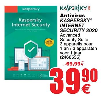 Promoties Antivirus kaspersky internet security 2020 - Kaspersky - Geldig van 03/12/2019 tot 16/12/2019 bij Cora