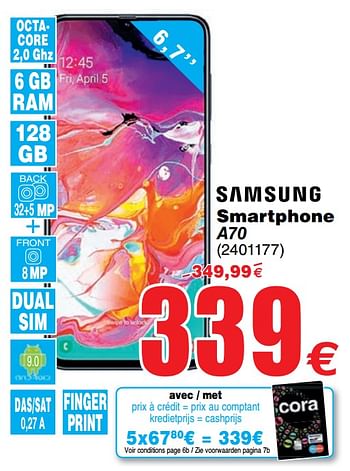 Promoties Samsung smartphone a70 - Samsung - Geldig van 03/12/2019 tot 16/12/2019 bij Cora