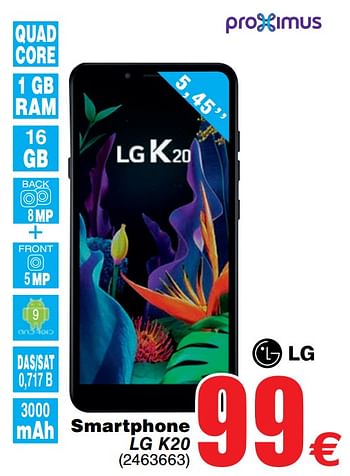 Promoties Smartphone lg k20 - LG - Geldig van 03/12/2019 tot 16/12/2019 bij Cora
