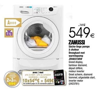 Promotions Zanussi sèche-linge pompe à chaleur droogkast met warmtepomp zdh8373bw - Zanussi - Valide de 03/12/2019 à 24/12/2019 chez Cora