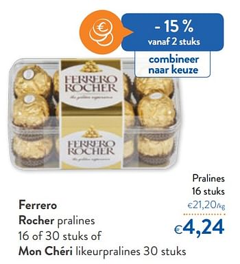 Promoties Ferrero rocher pralines of mon chéri likeurpralines - Ferrero - Geldig van 04/12/2019 tot 12/12/2019 bij OKay
