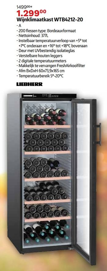 Promoties Liebherr wijnklimaatkast wtb4212-20 - Liebherr - Geldig van 02/12/2019 tot 31/12/2019 bij ShopWillems