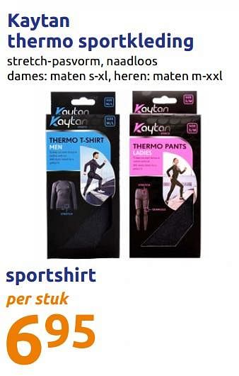 Promoties Kaytan thermo sportkleding sportshirt - Kaytan - Geldig van 04/12/2019 tot 10/12/2019 bij Action