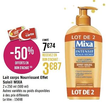 Mixa Lait Corps Nourrissant Effet Soleil Mixa En Promotion Chez Geant Casino