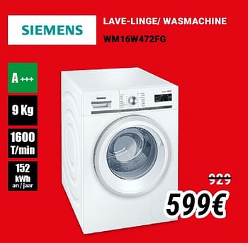 Promoties Siemens lave-linge- wasmachine wm16w472fg - Siemens - Geldig van 01/12/2019 tot 31/12/2019 bij Direct Electro