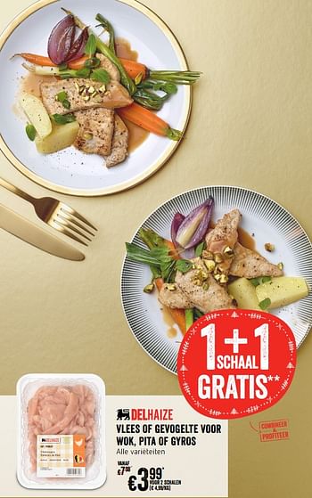 Promoties Vlees of gevogelte voor wok, pita of gyros - Huismerk - Delhaize - Geldig van 05/12/2019 tot 11/12/2019 bij Delhaize