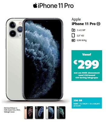 Promoties Apple iphone 11 pro 256 gb - Apple - Geldig van 05/12/2019 tot 06/01/2020 bij Base